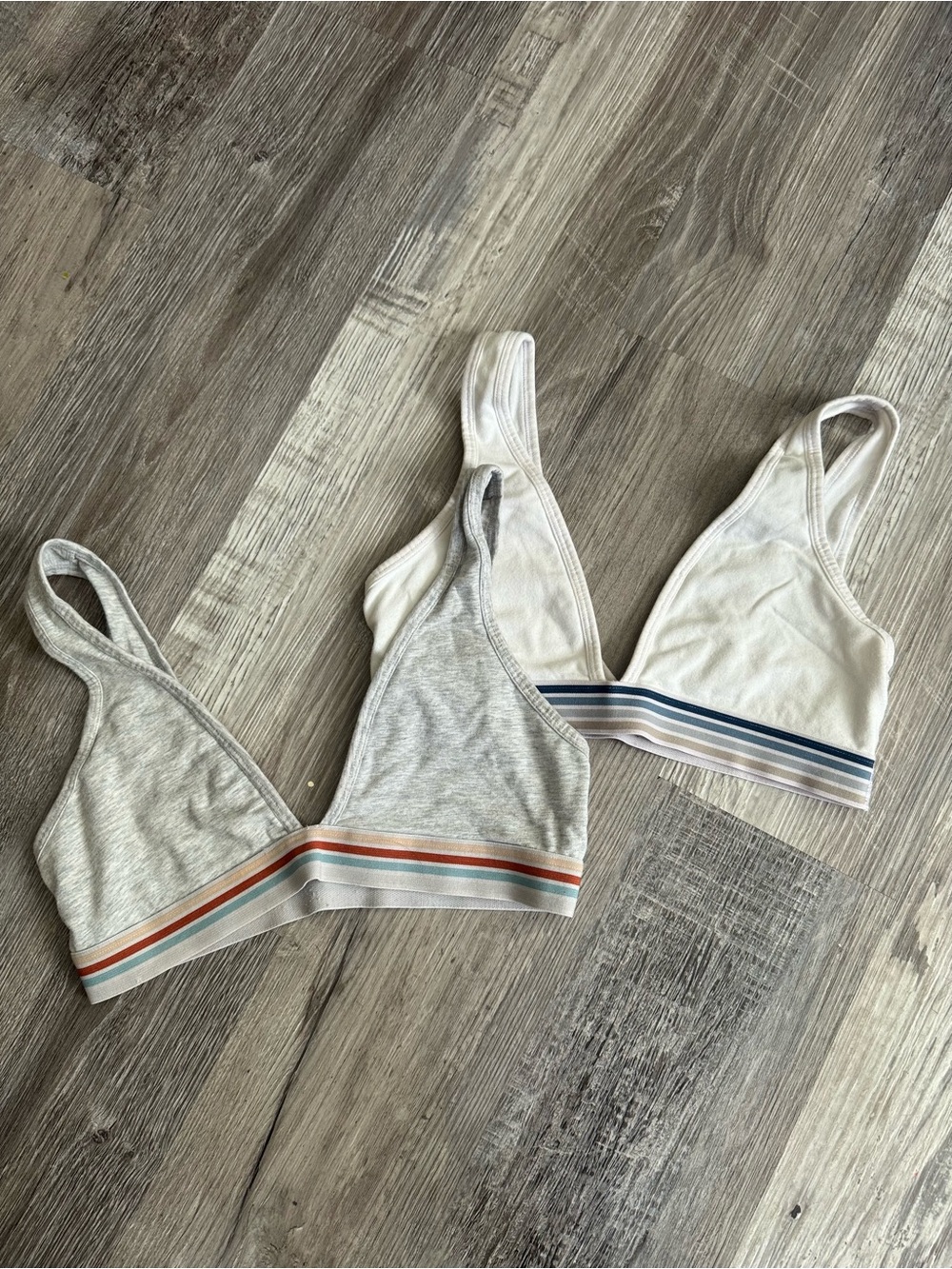 Colsie Twin Pack Triangle Bralettes - Gray & Ivory with Striped Bands